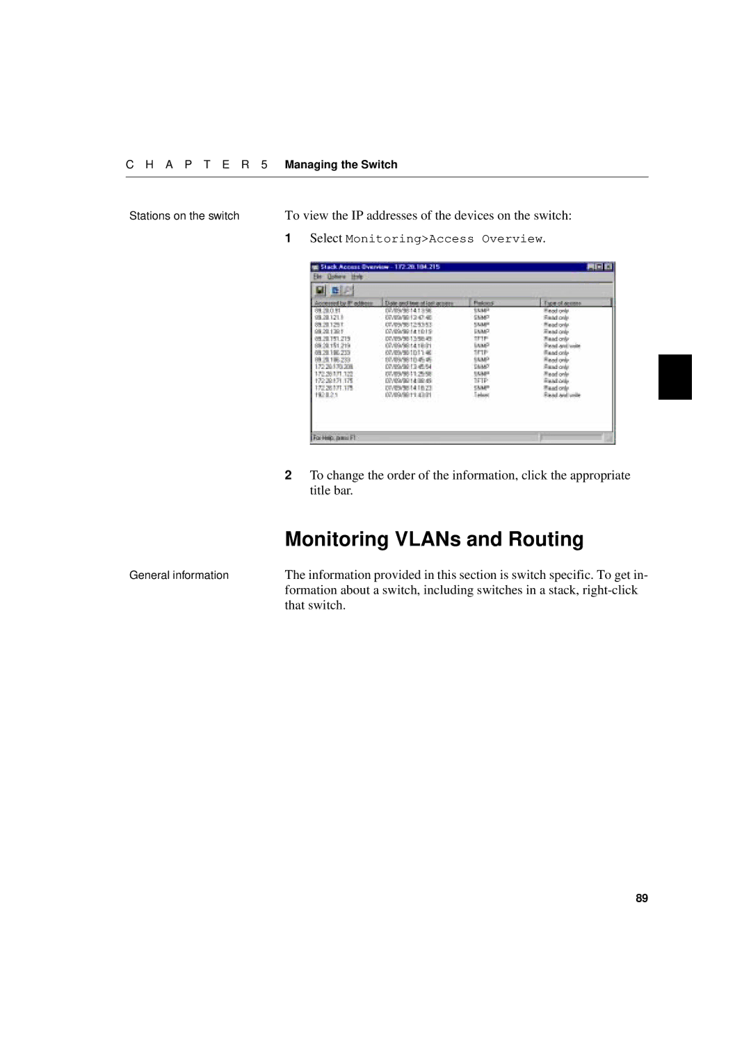 Intel 550T manual Monitoring VLANs and Routing, Title bar, That switch 