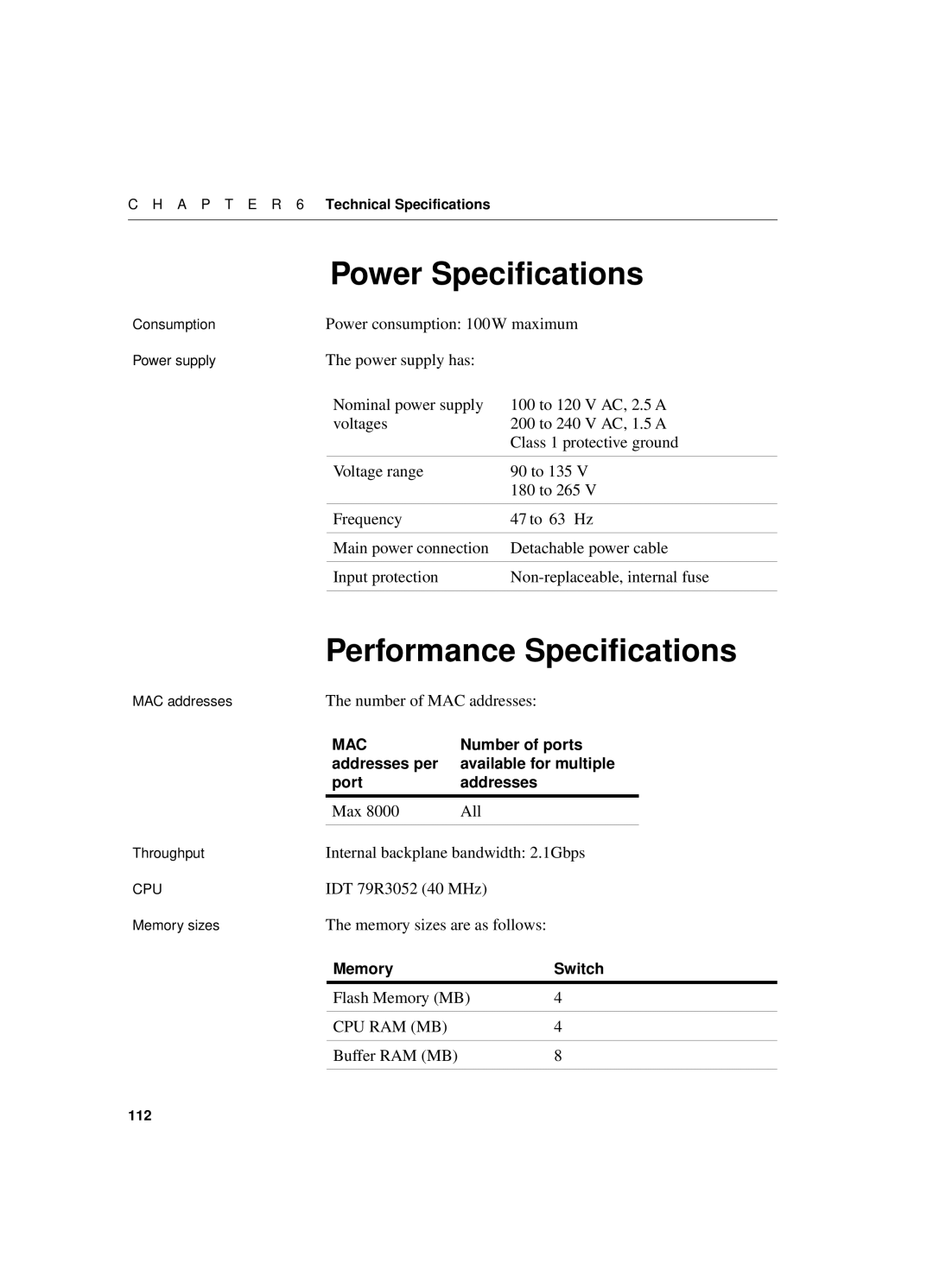 Intel 550T manual Power Speciﬁcations, Performance Speciﬁcations 