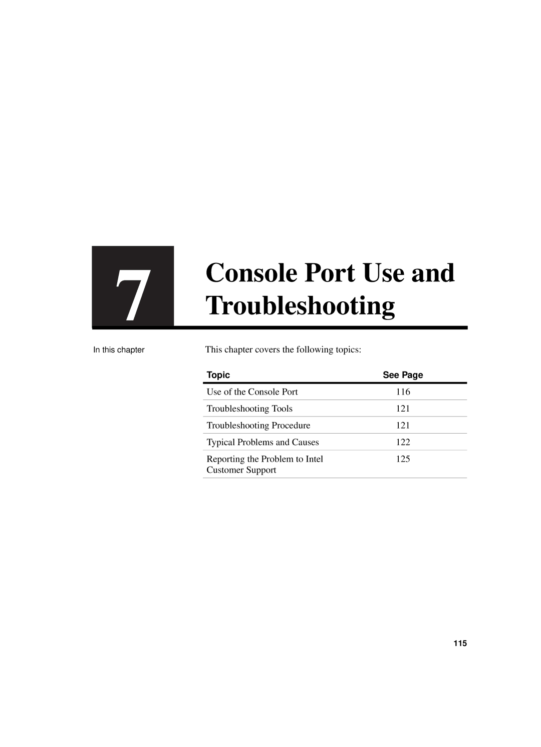 Intel 550T manual Console Port Use and Troubleshooting 