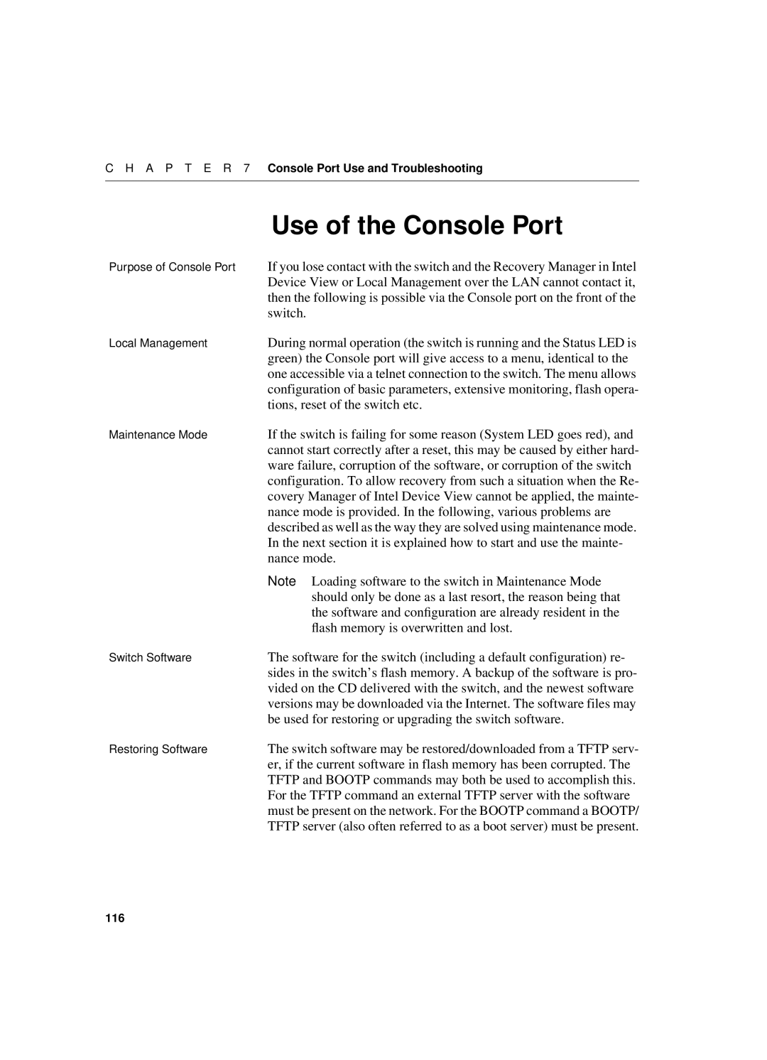 Intel 550T manual Use of the Console Port 