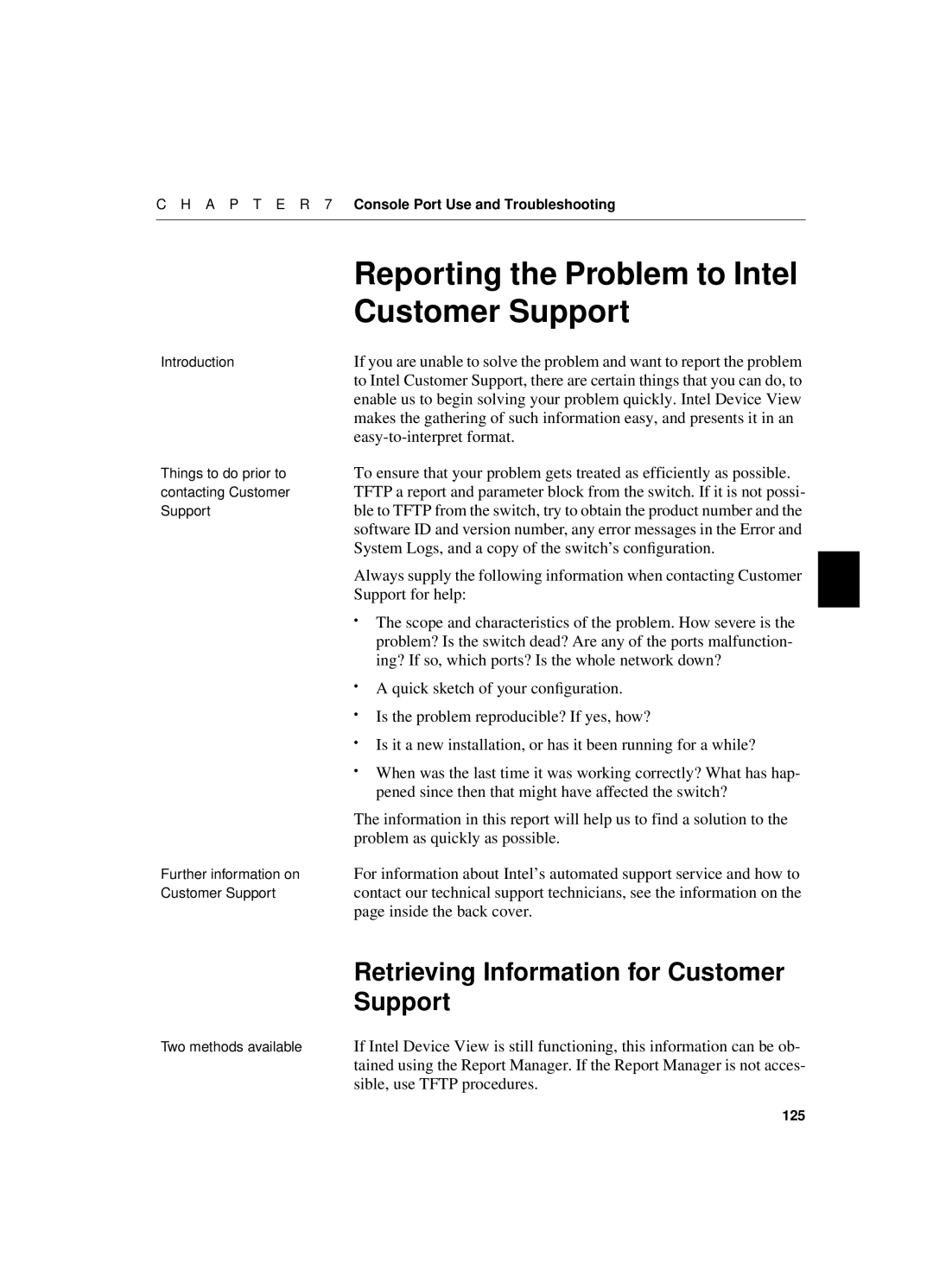 Intel 550T manual Customer Support, Retrieving Information for Customer 