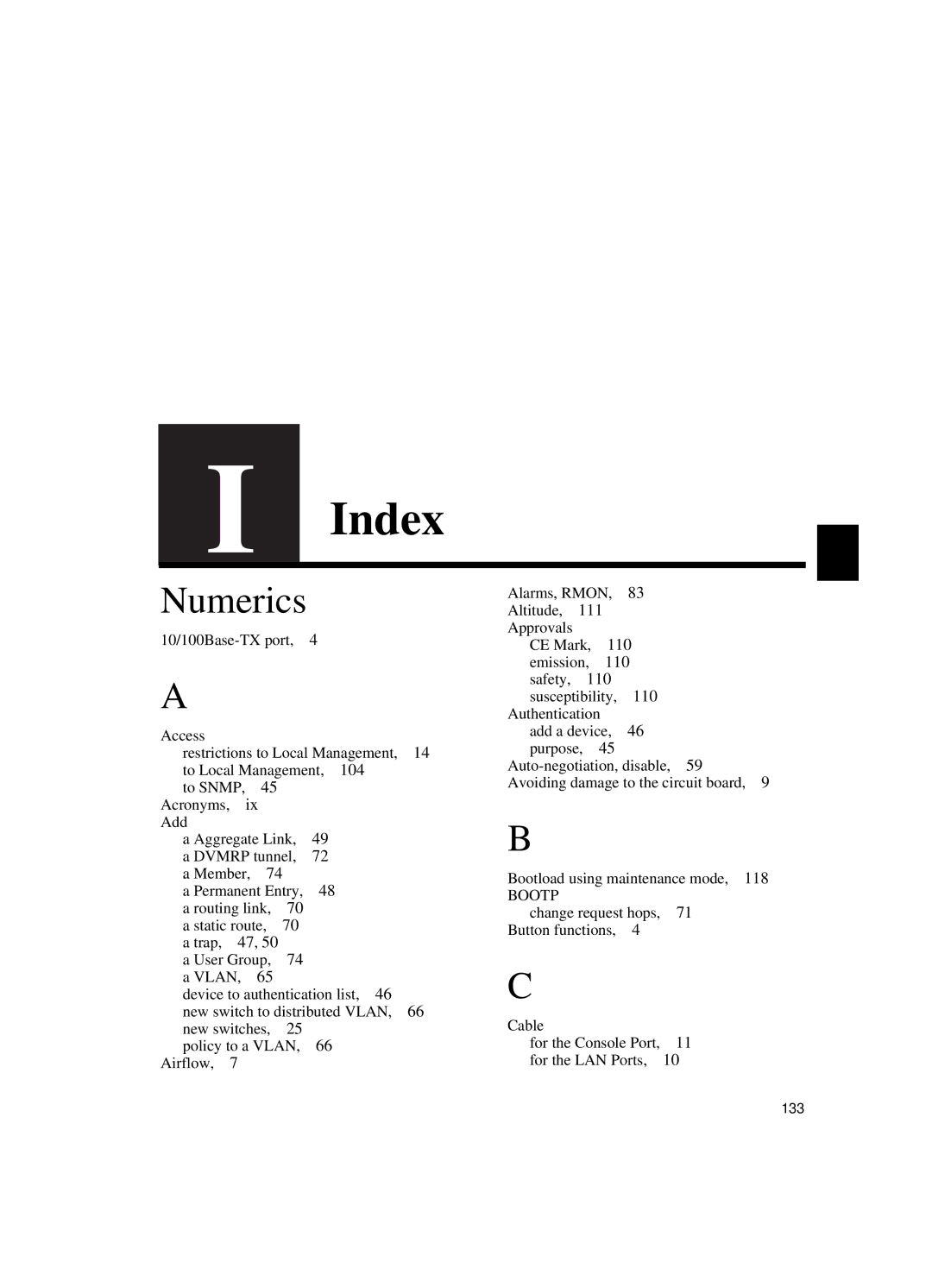 Intel 550T manual Index, 111 