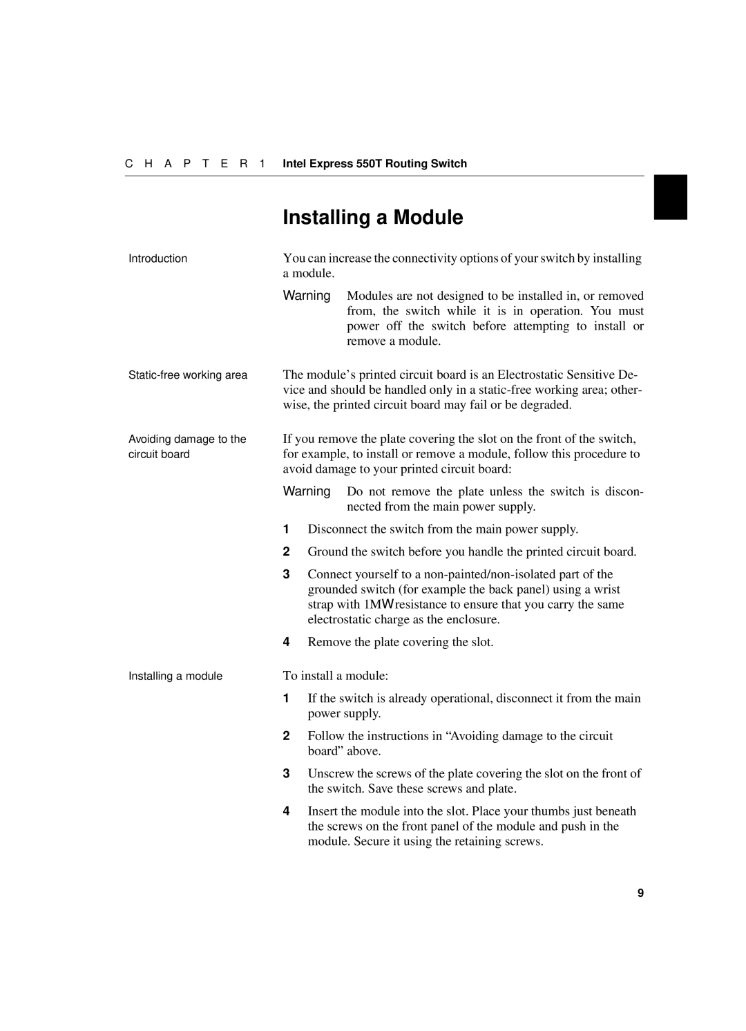 Intel 550T manual Installing a Module 