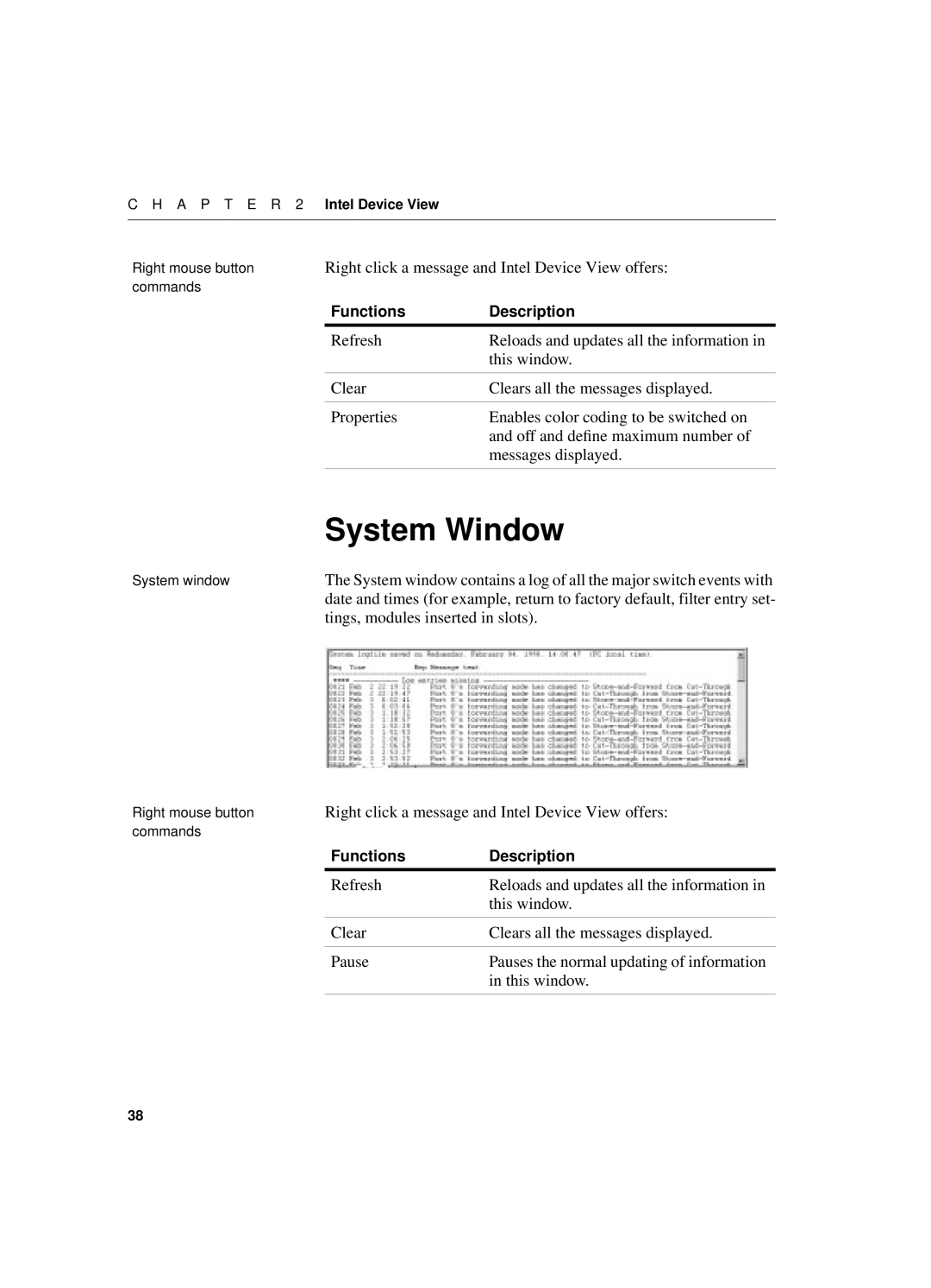 Intel 550T manual System Window, Tings, modules inserted in slots 