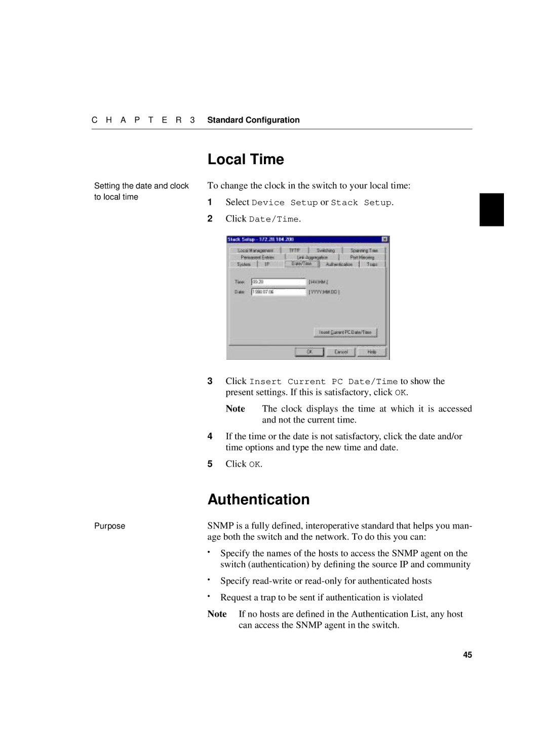 Intel 550T manual Local Time, Authentication 