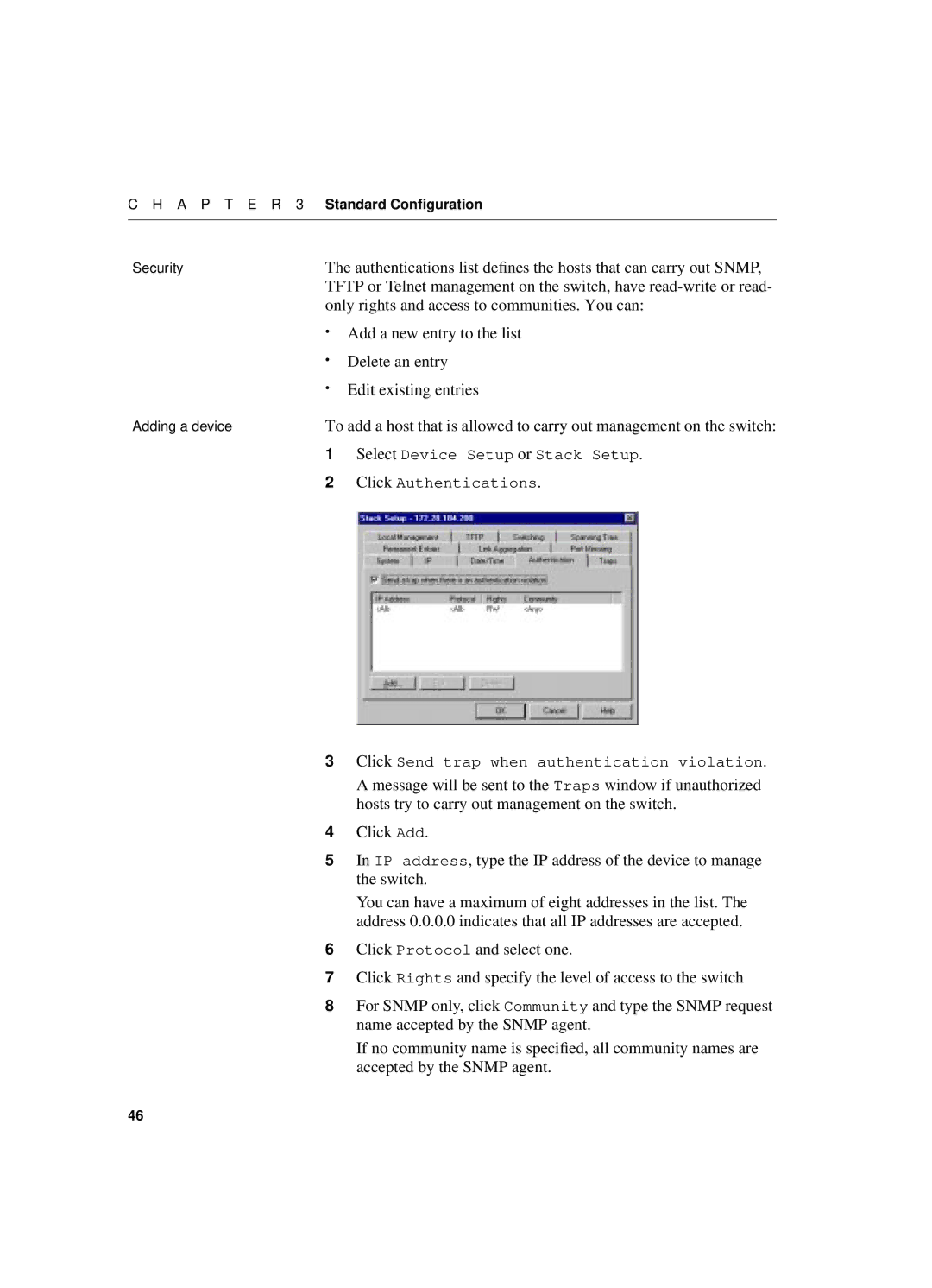 Intel 550T manual Only rights and access to communities. You can, Add a new entry to the list, Delete an entry 