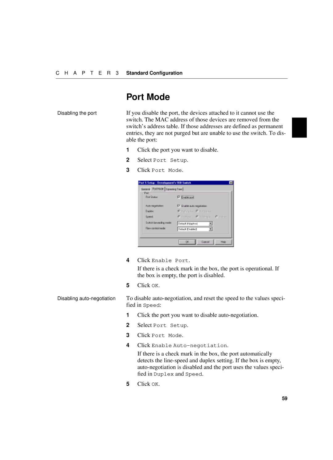 Intel 550T manual Port Mode, Switch. The MAC address of those devices are removed from, Able the port 