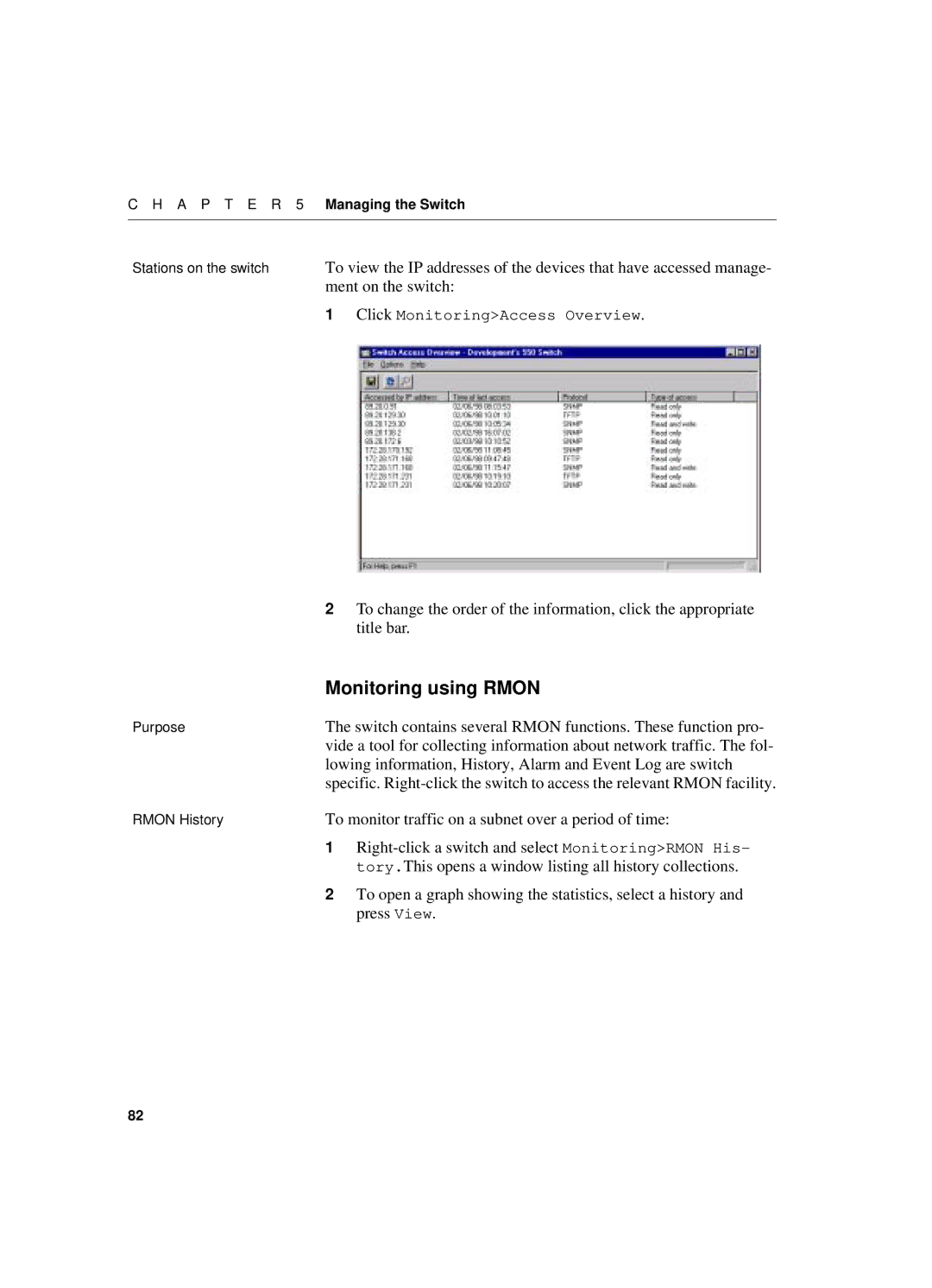 Intel 550T manual Ment on the switch, Switch contains several Rmon functions. These function pro, Press View 