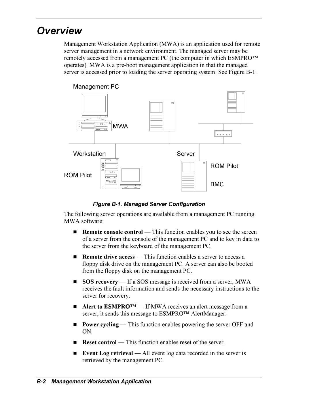 Intel 5800/120Ld manual Figure B-1. Managed Server Configuration, Management Workstation Application 