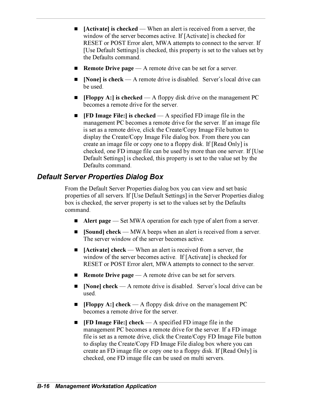 Intel 5800/120Ld manual Default Server Properties Dialog Box 