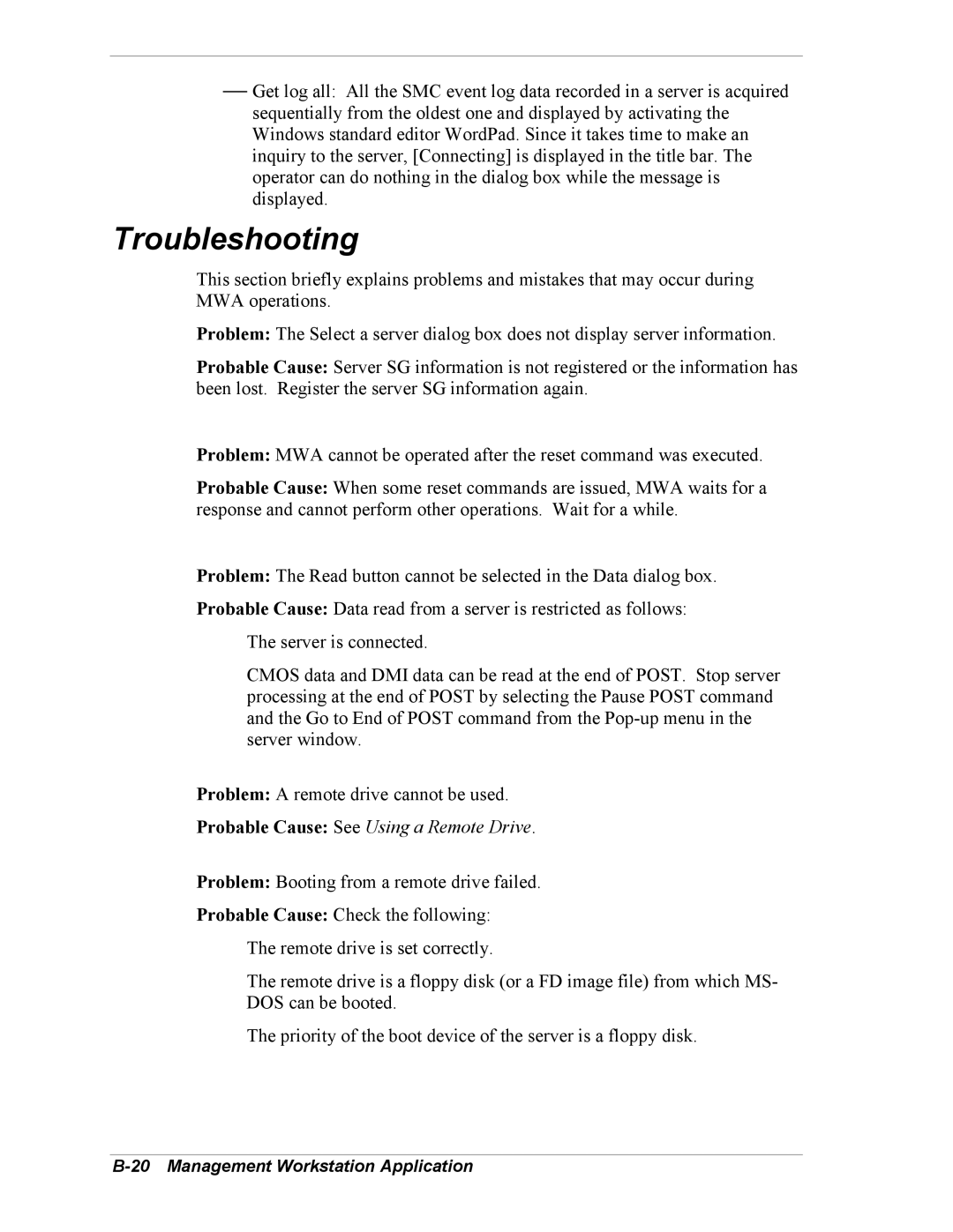 Intel 5800/120Ld manual Troubleshooting, Probable Cause See Using a Remote Drive 