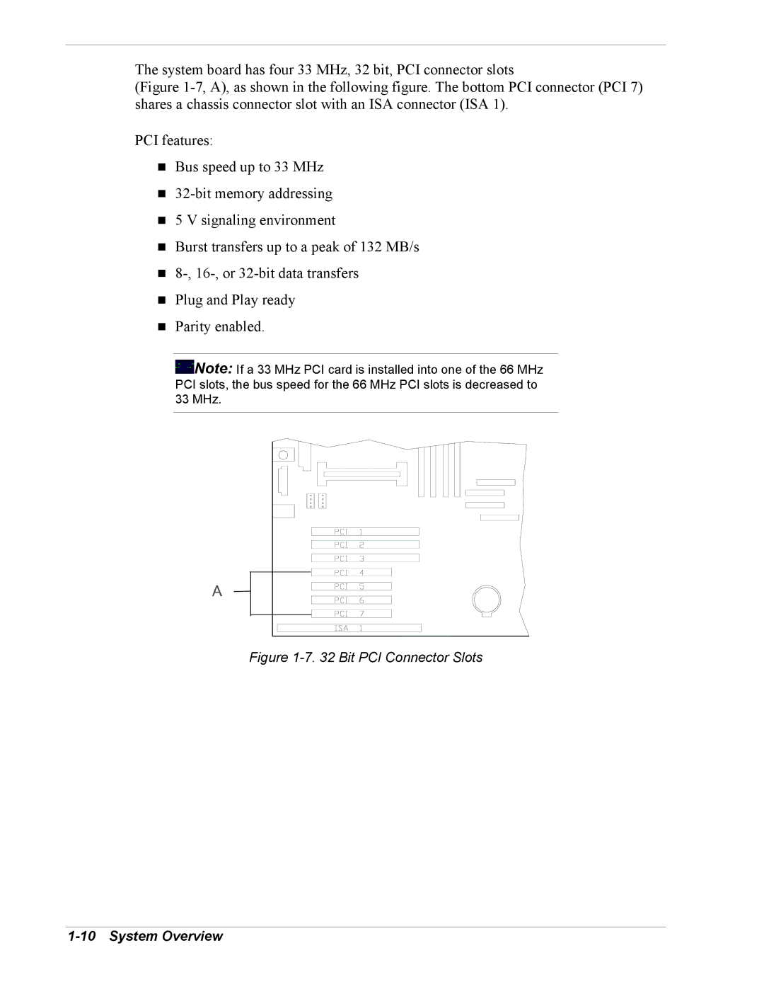 Intel 5800/120Ld manual System board has four 33 MHz, 32 bit, PCI connector slots 