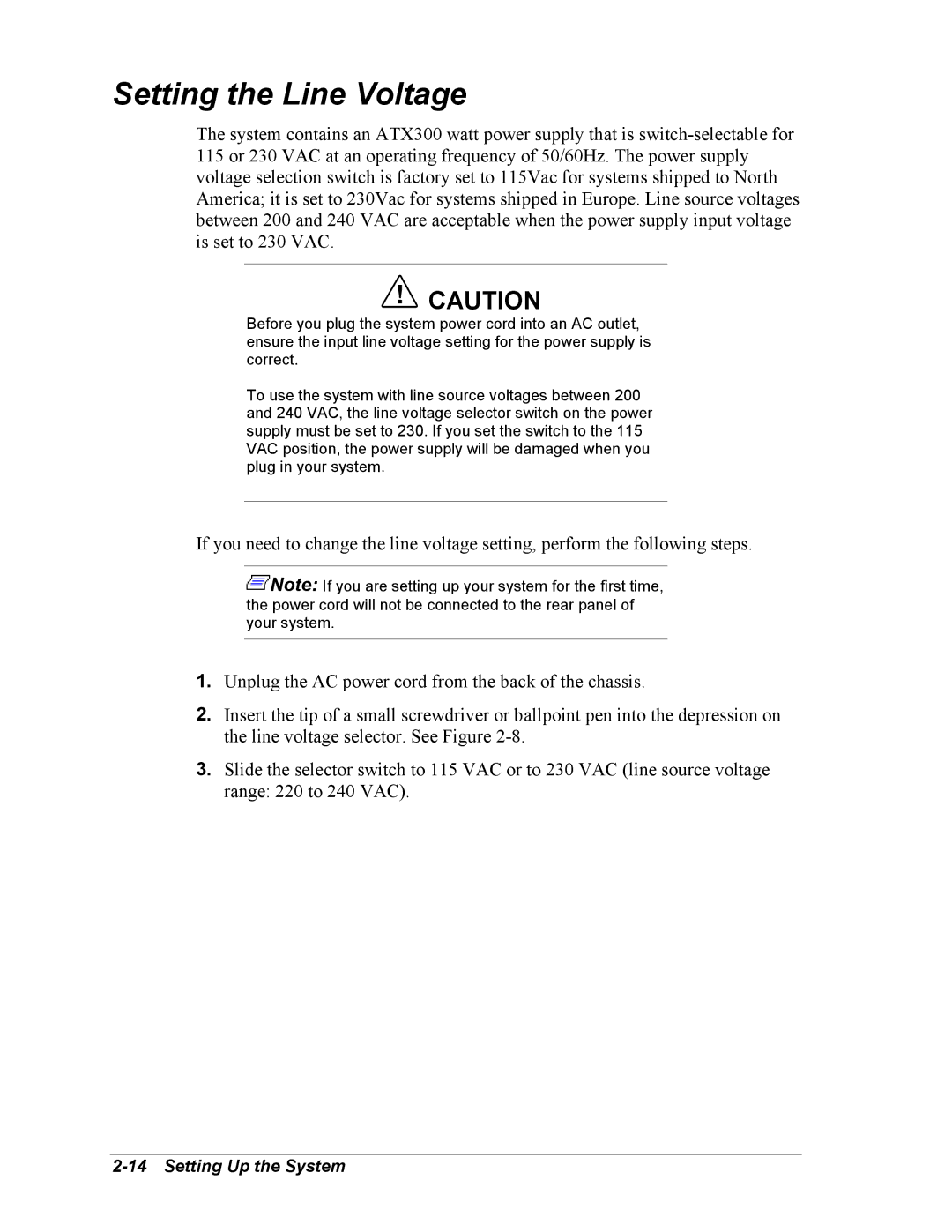 Intel 5800/120Ld manual Setting the Line Voltage 