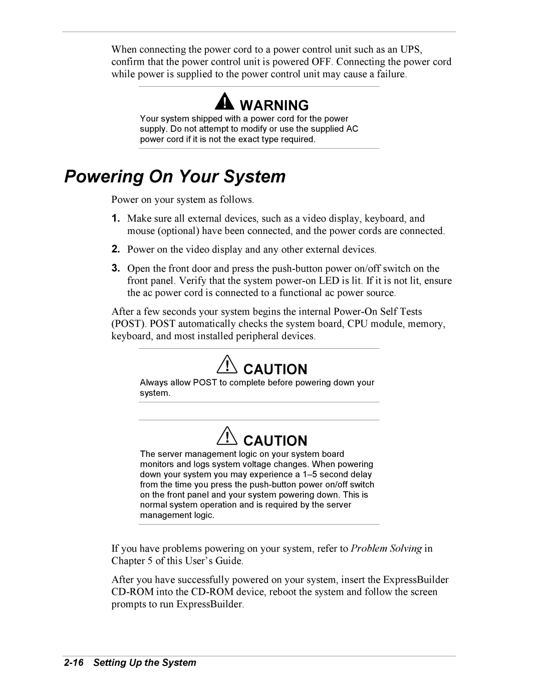 Intel 5800/120Ld manual Powering On Your System 