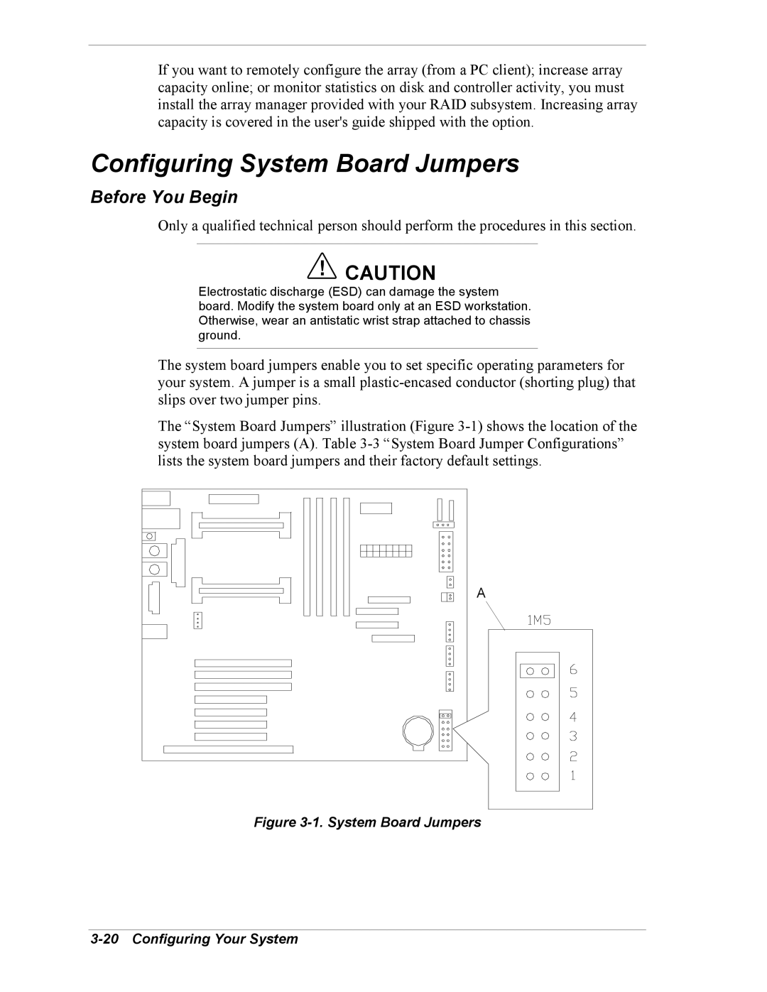 Intel 5800/120Ld manual Configuring System Board Jumpers, System Board Jumpers Configuring Your System 