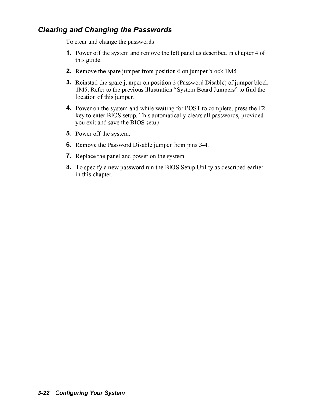 Intel 5800/120Ld manual Clearing and Changing the Passwords 