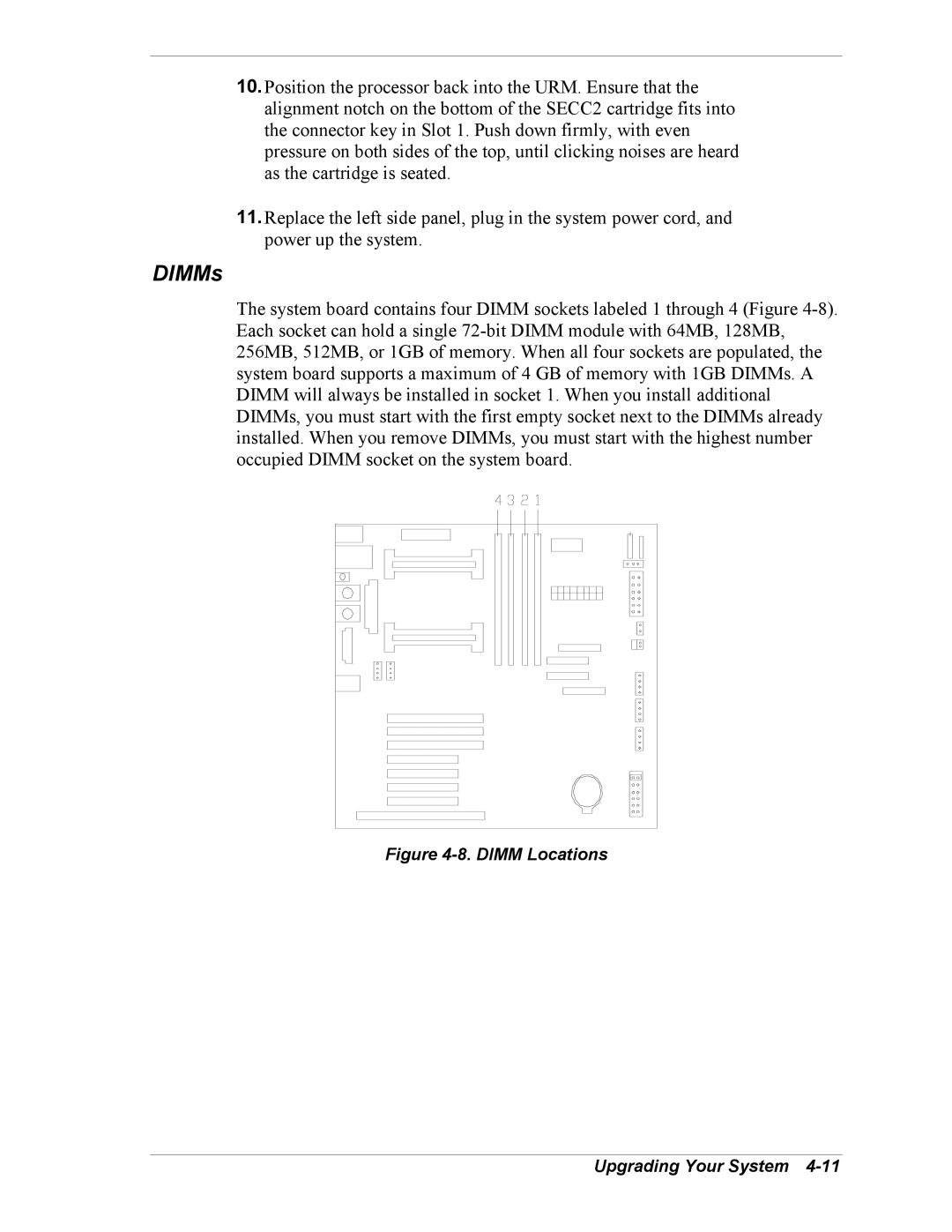 Intel 5800/120Ld manual DIMMs, Dimm Locations Upgrading Your System 