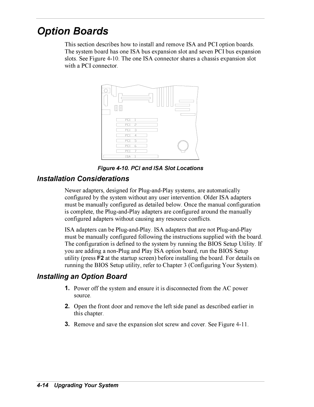 Intel 5800/120Ld manual Option Boards, Installation Considerations, Installing an Option Board 