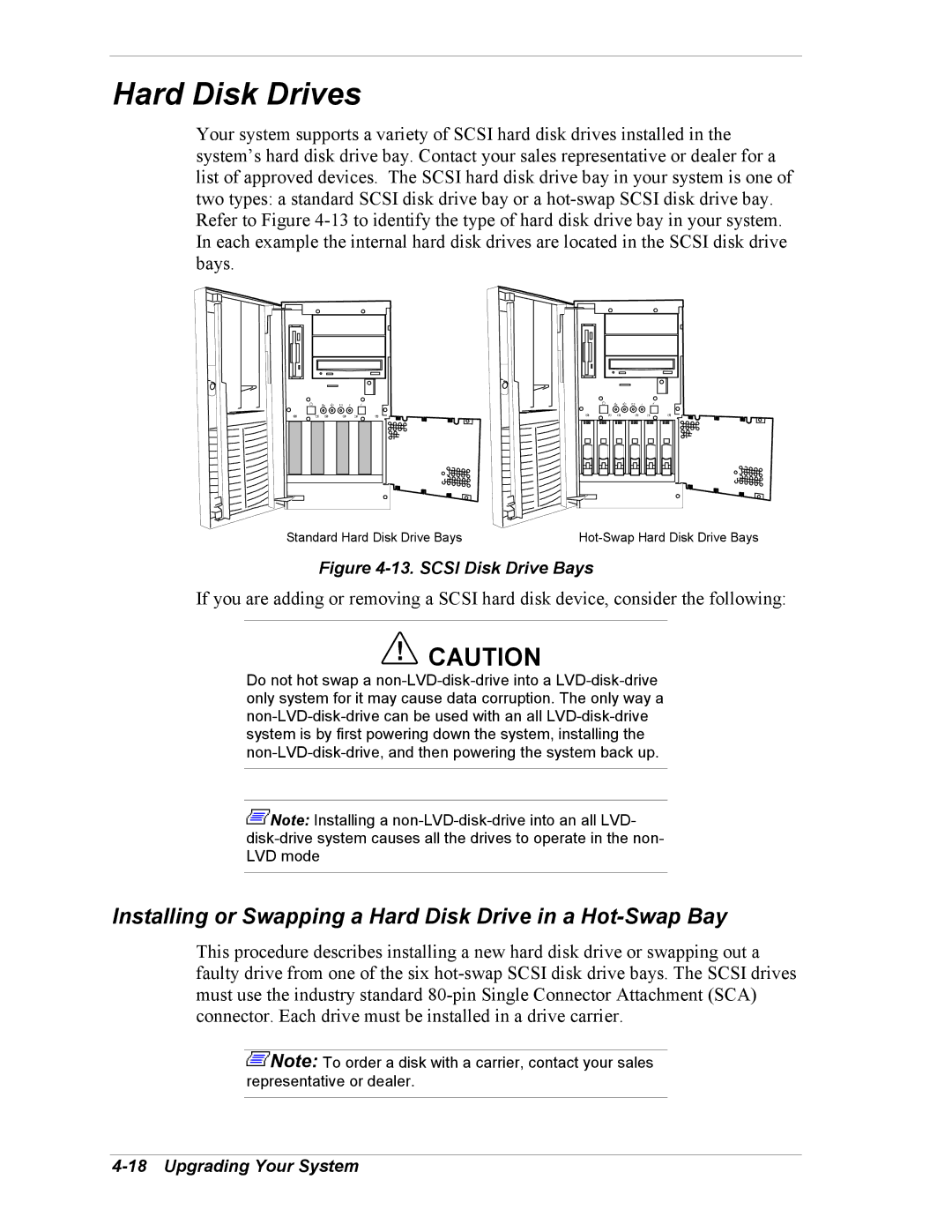 Intel 5800/120Ld manual Hard Disk Drives, Installing or Swapping a Hard Disk Drive in a Hot-Swap Bay 