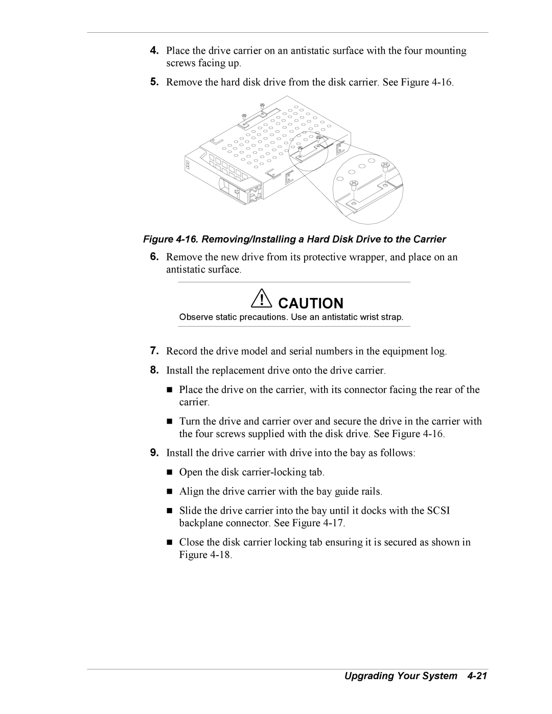 Intel 5800/120Ld manual Removing/Installing a Hard Disk Drive to the Carrier 