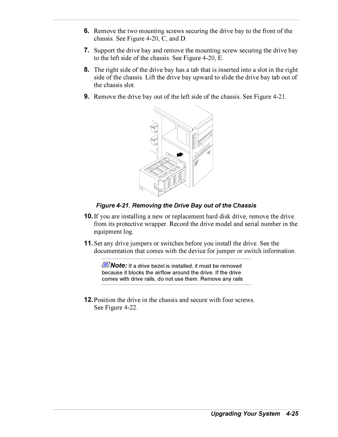 Intel 5800/120Ld manual Removing the Drive Bay out of the Chassis 