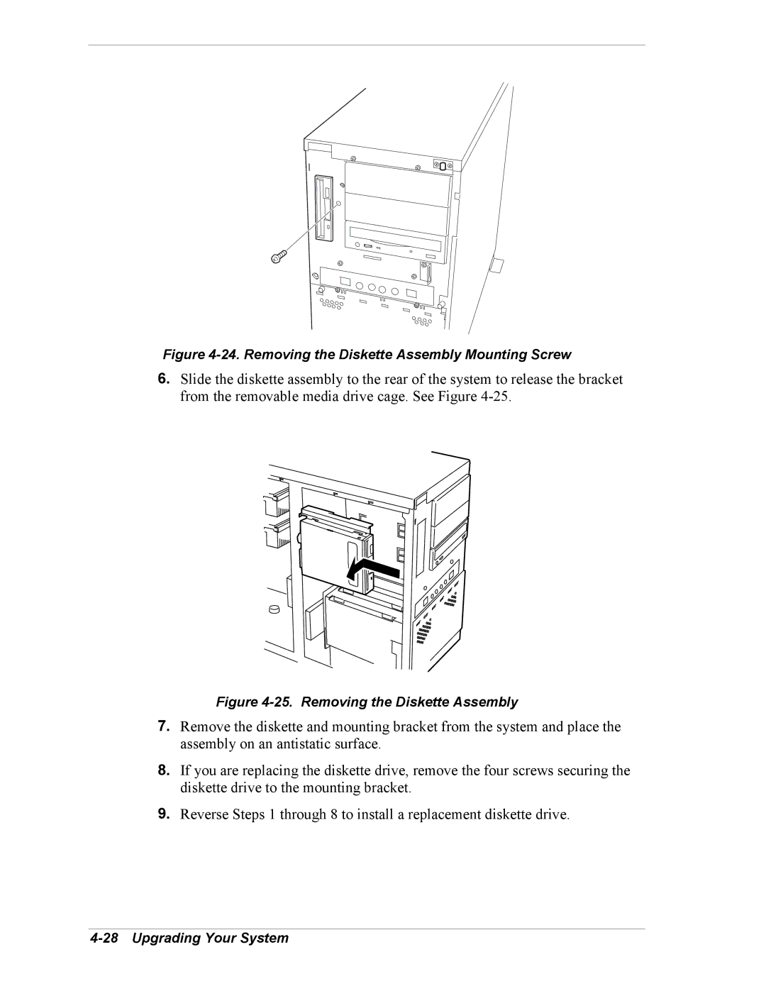 Intel 5800/120Ld manual Removing the Diskette Assembly Mounting Screw 