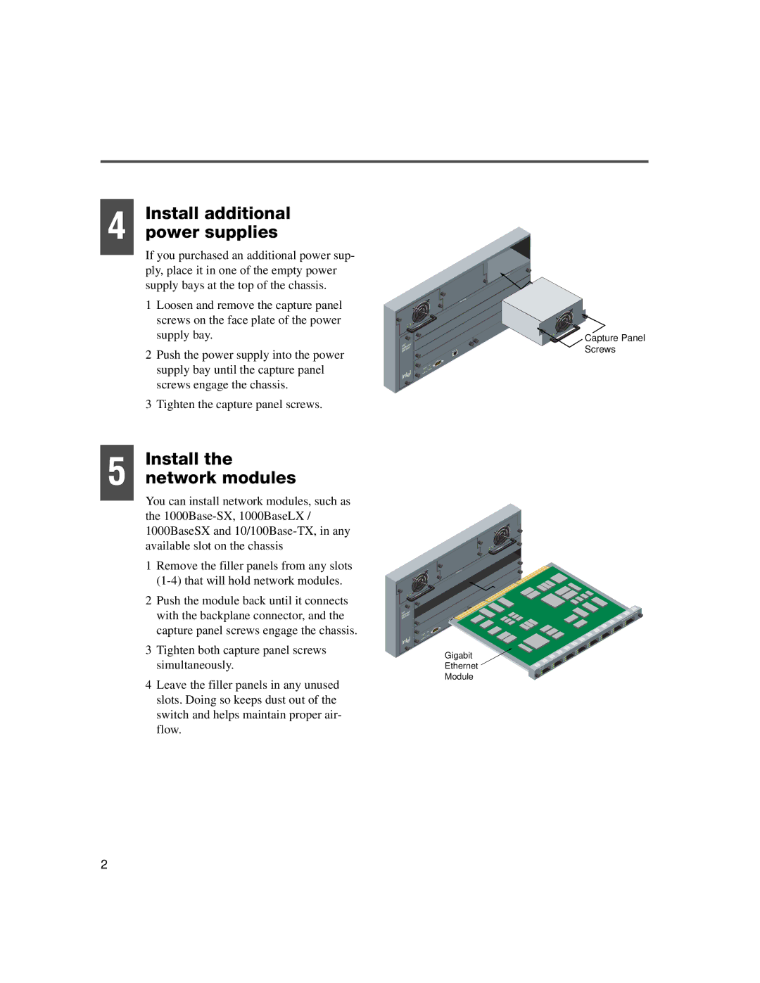 Intel 6000 quick start Install additional Power supplies, Install Network modules 