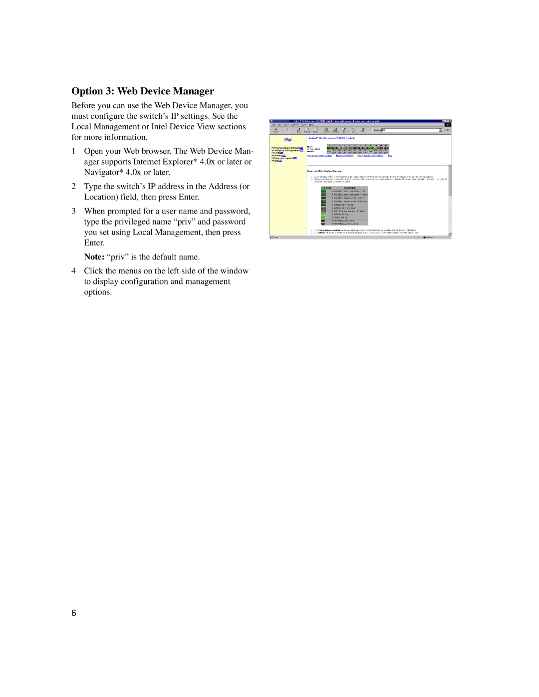 Intel 6000 quick start Option 3 Web Device Manager 