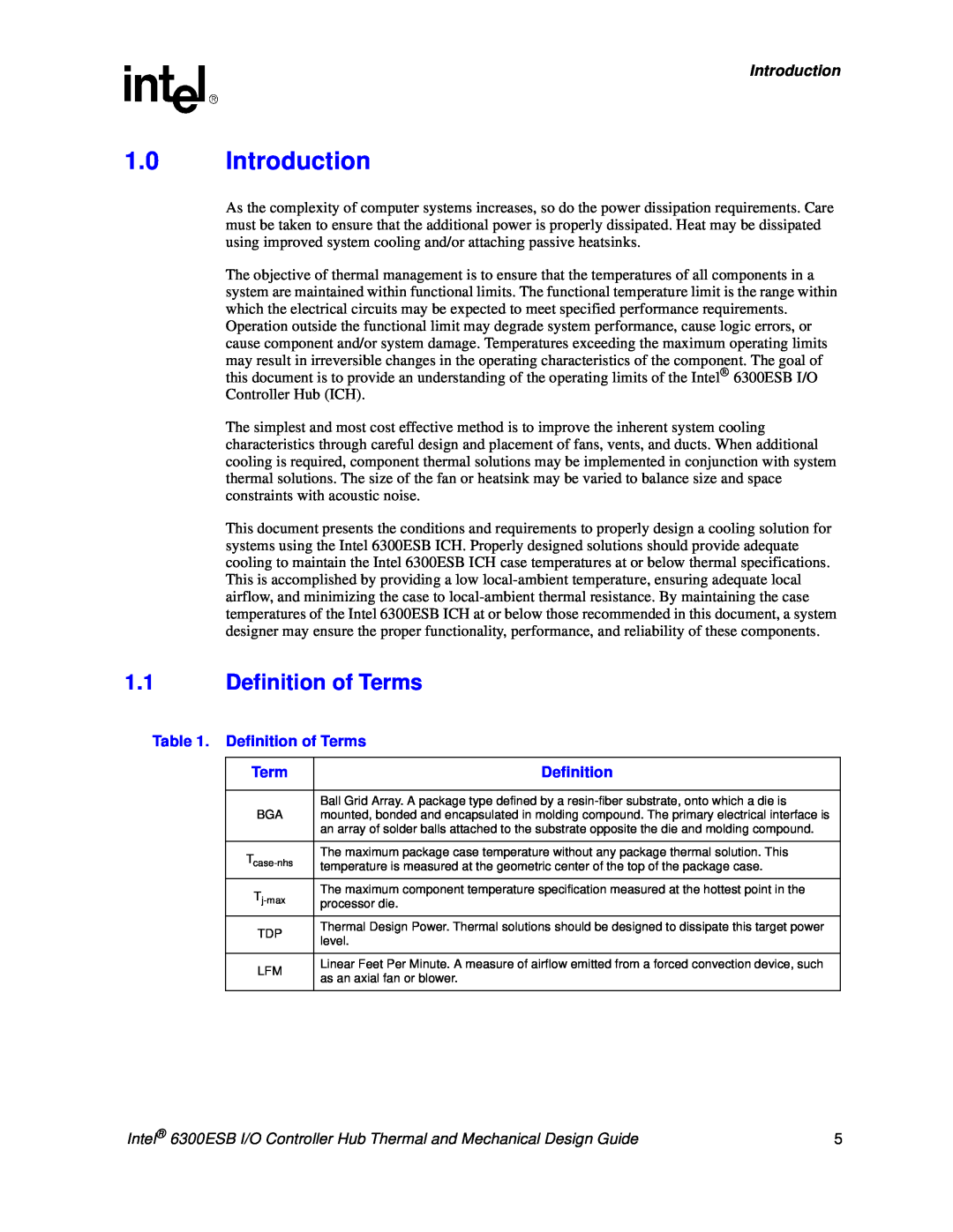 Intel 6300ESB manual 1.0Introduction, 1.1Definition of Terms 