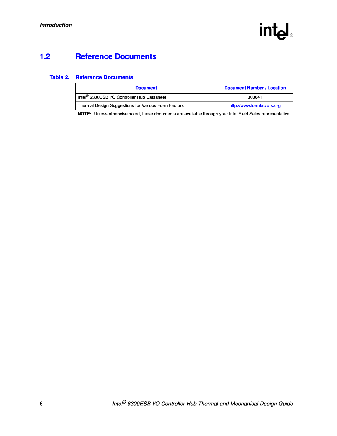 Intel 6300ESB manual Reference Documents, Introduction 