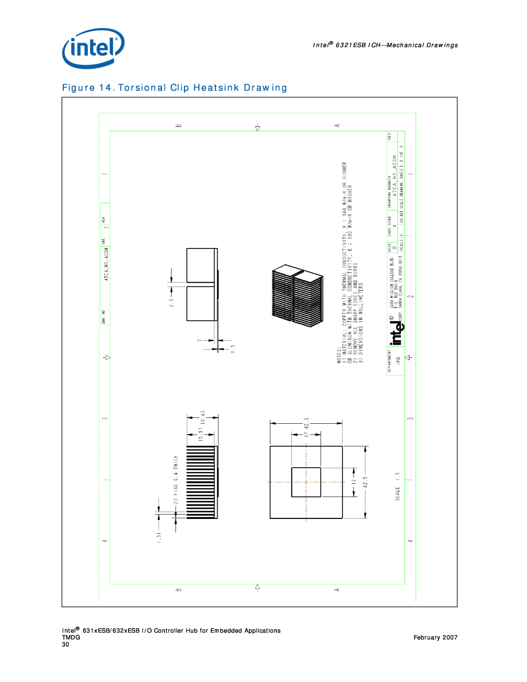 Intel 631xESB, 632xESB manual Torsional Clip Heatsink Drawing, Intel 6321ESB ICH-Mechanical Drawings 