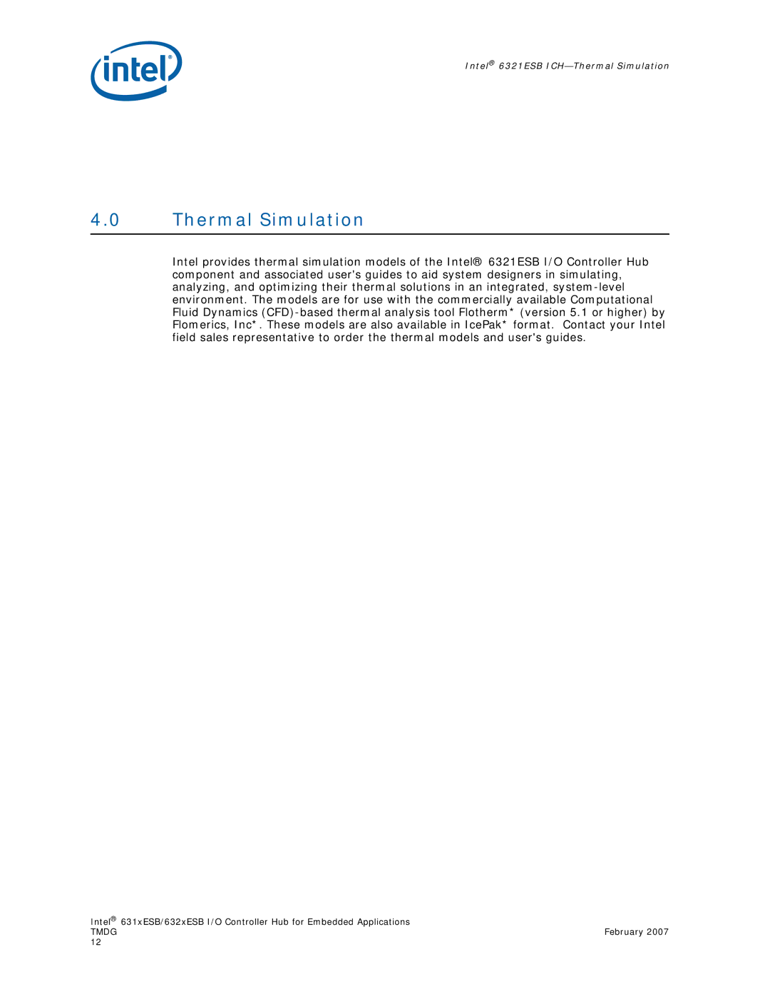 Intel 631xESB, 632xESB manual Thermal Simulation 