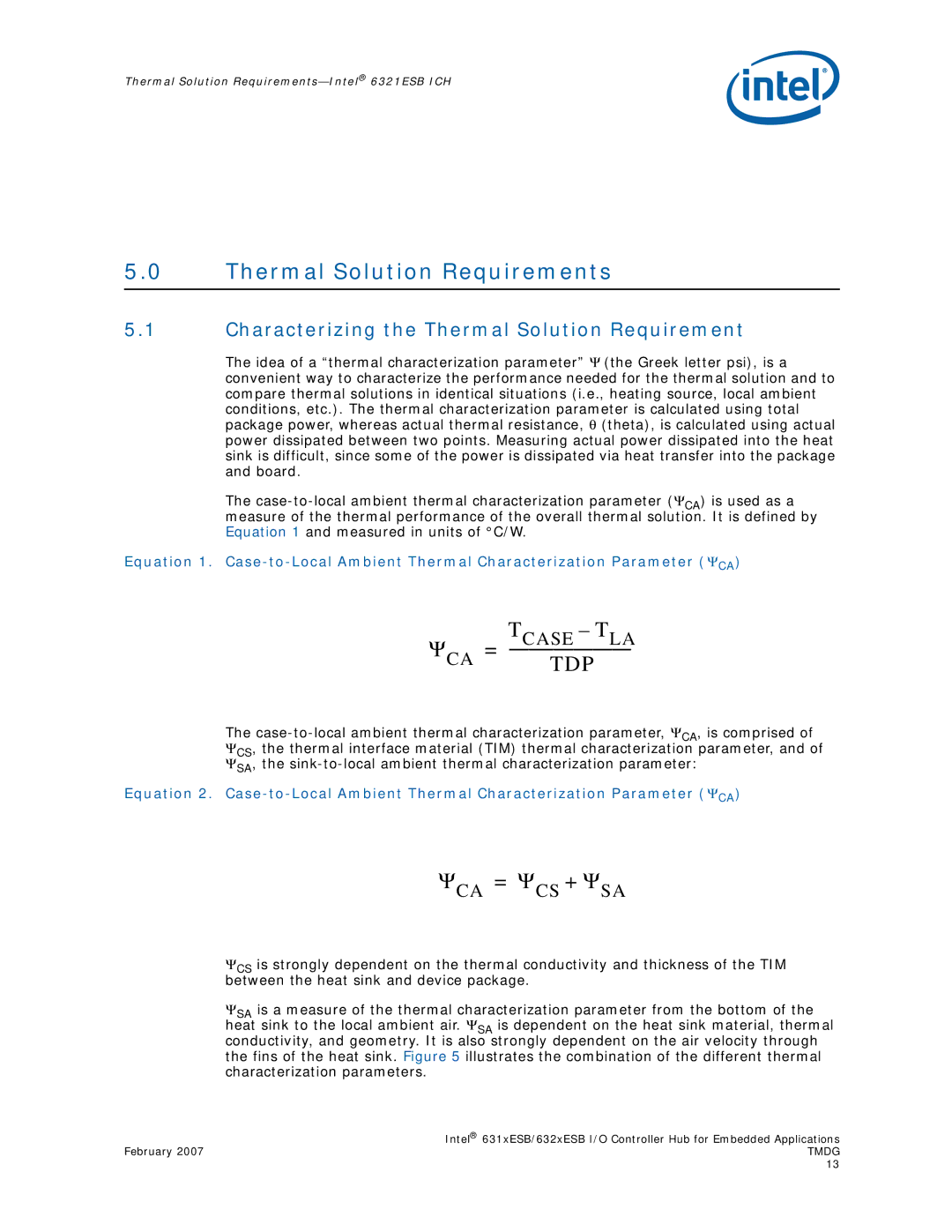 Intel 632xESB, 631xESB manual Thermal Solution Requirements, Characterizing the Thermal Solution Requirement 