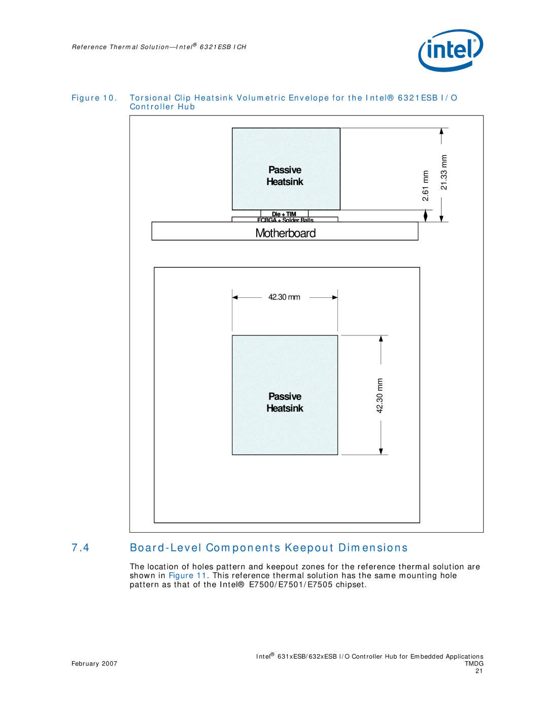 Intel 632xESB, 631xESB manual Board-Level Components Keepout Dimensions 