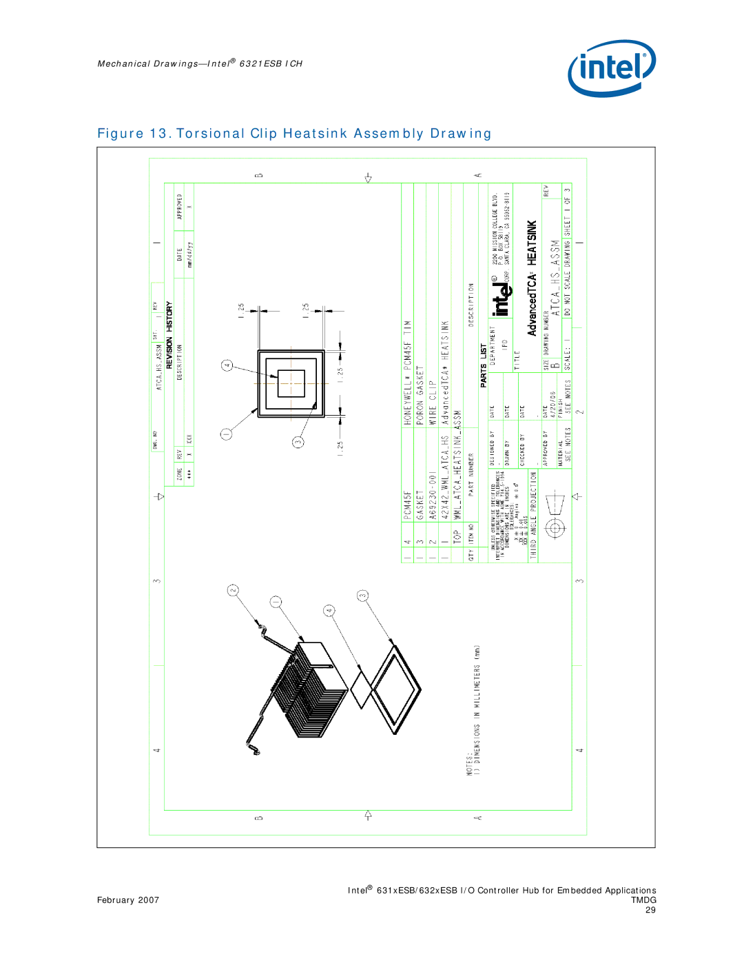 Intel 632xESB, 631xESB manual Torsional Clip Heatsink Assembly Drawing 