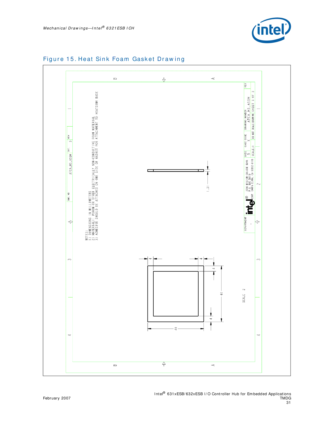 Intel 632xESB, 631xESB manual Heat Sink Foam Gasket Drawing 