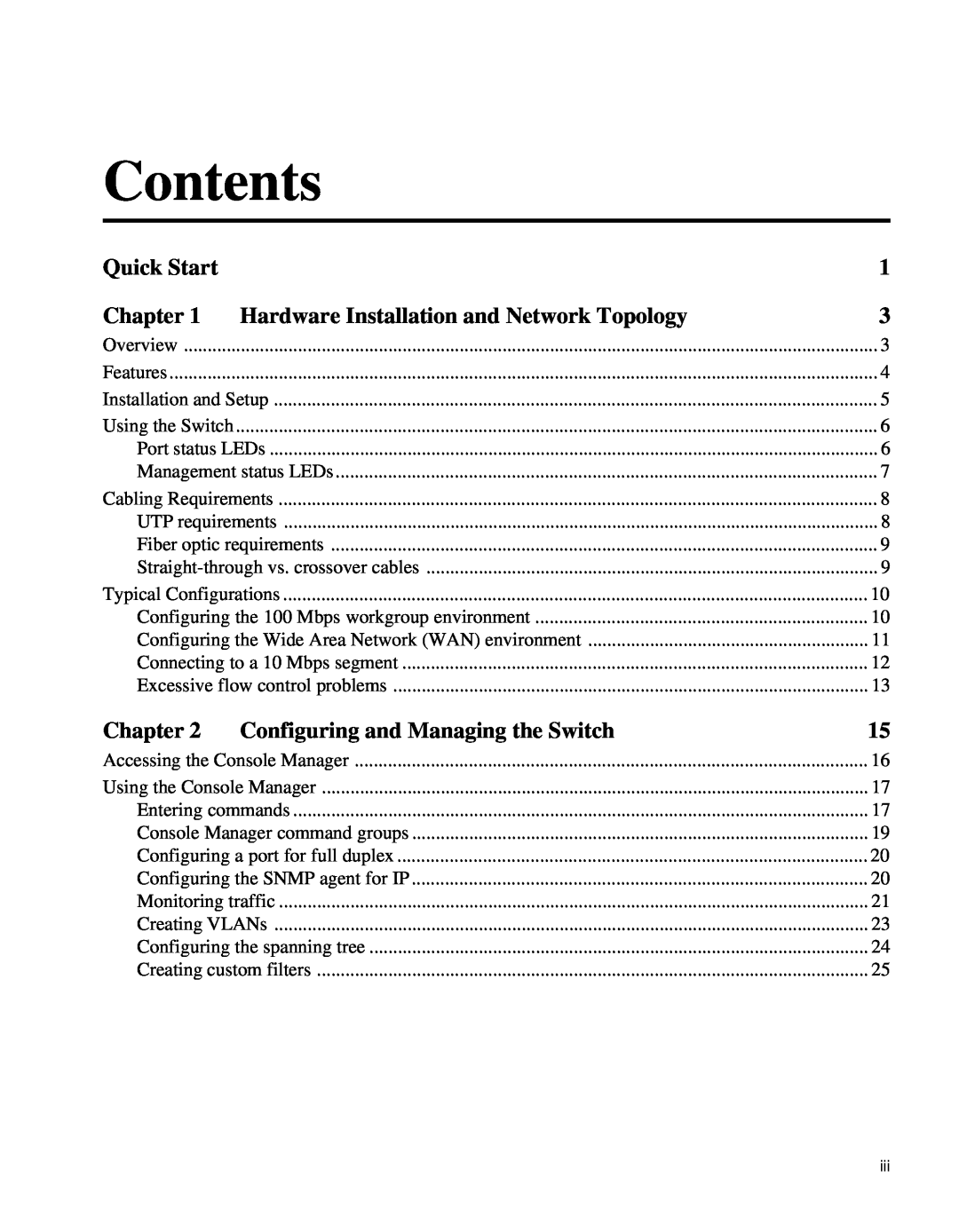 Intel 654655-001 manual Contents, Quick Start, Chapter, Hardware Installation and Network Topology 