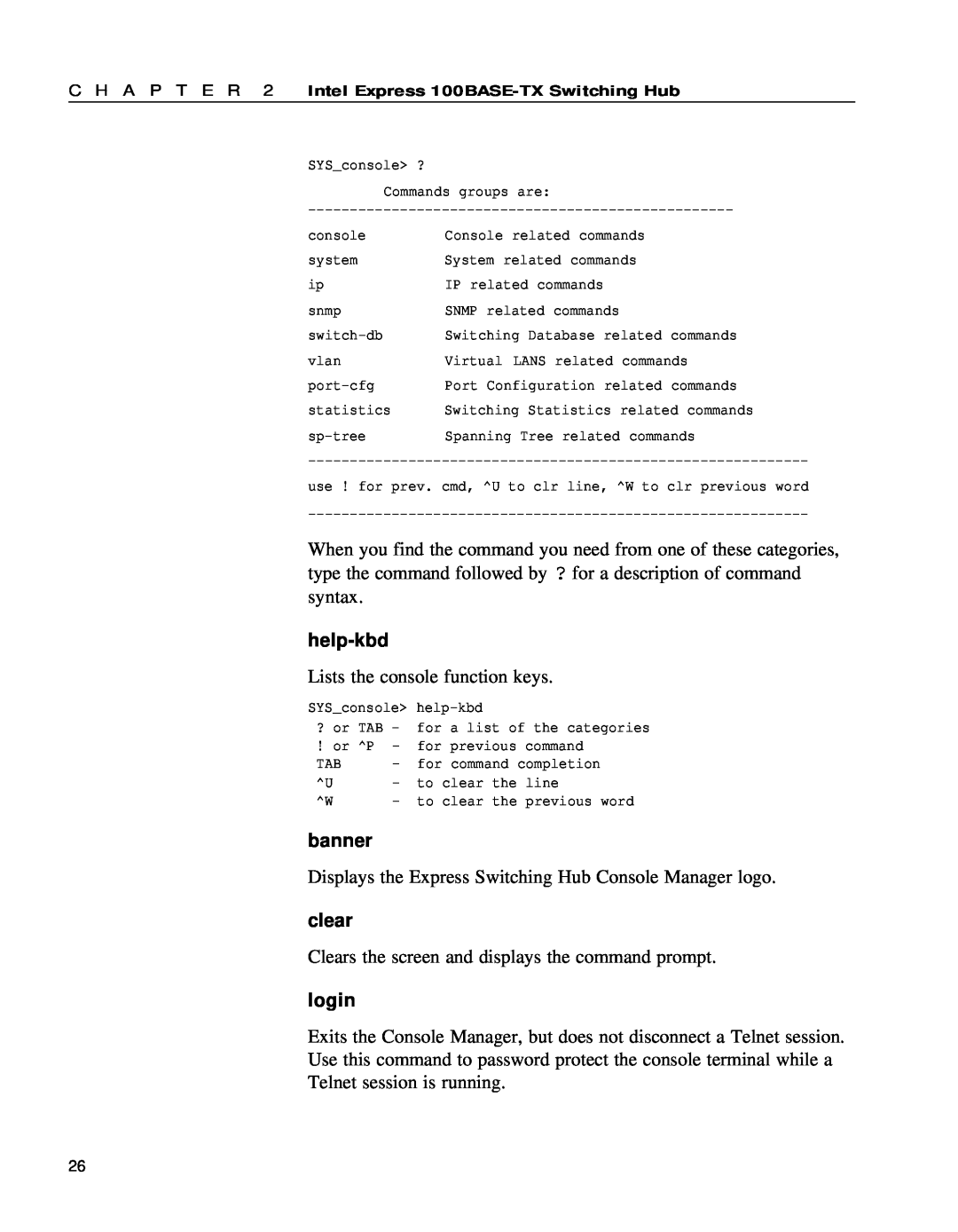 Intel 654655-001 manual help-kbd, banner, clear, login 