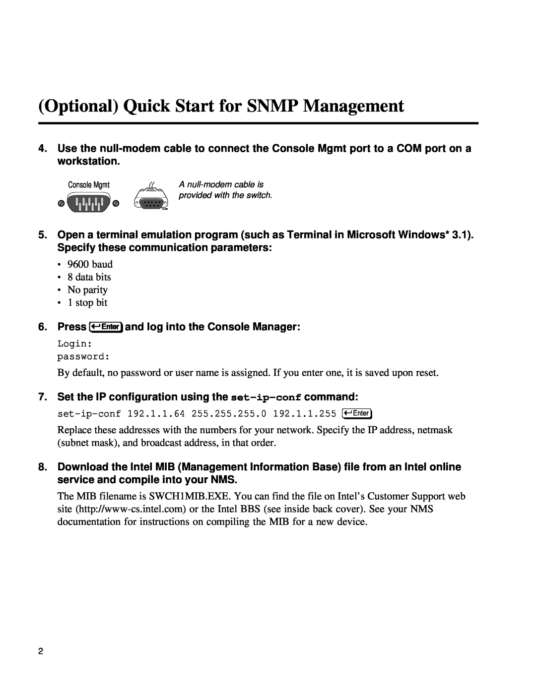 Intel 654655-001 manual Optional Quick Start for SNMP Management 