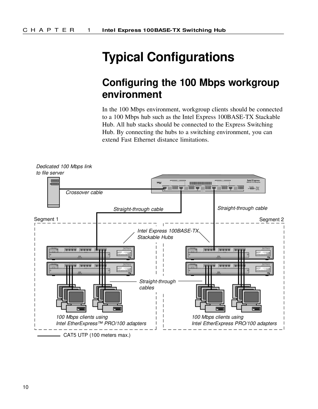 Intel 654655-001 manual Typical Configurations, Configuring the 100 Mbps workgroup environment 