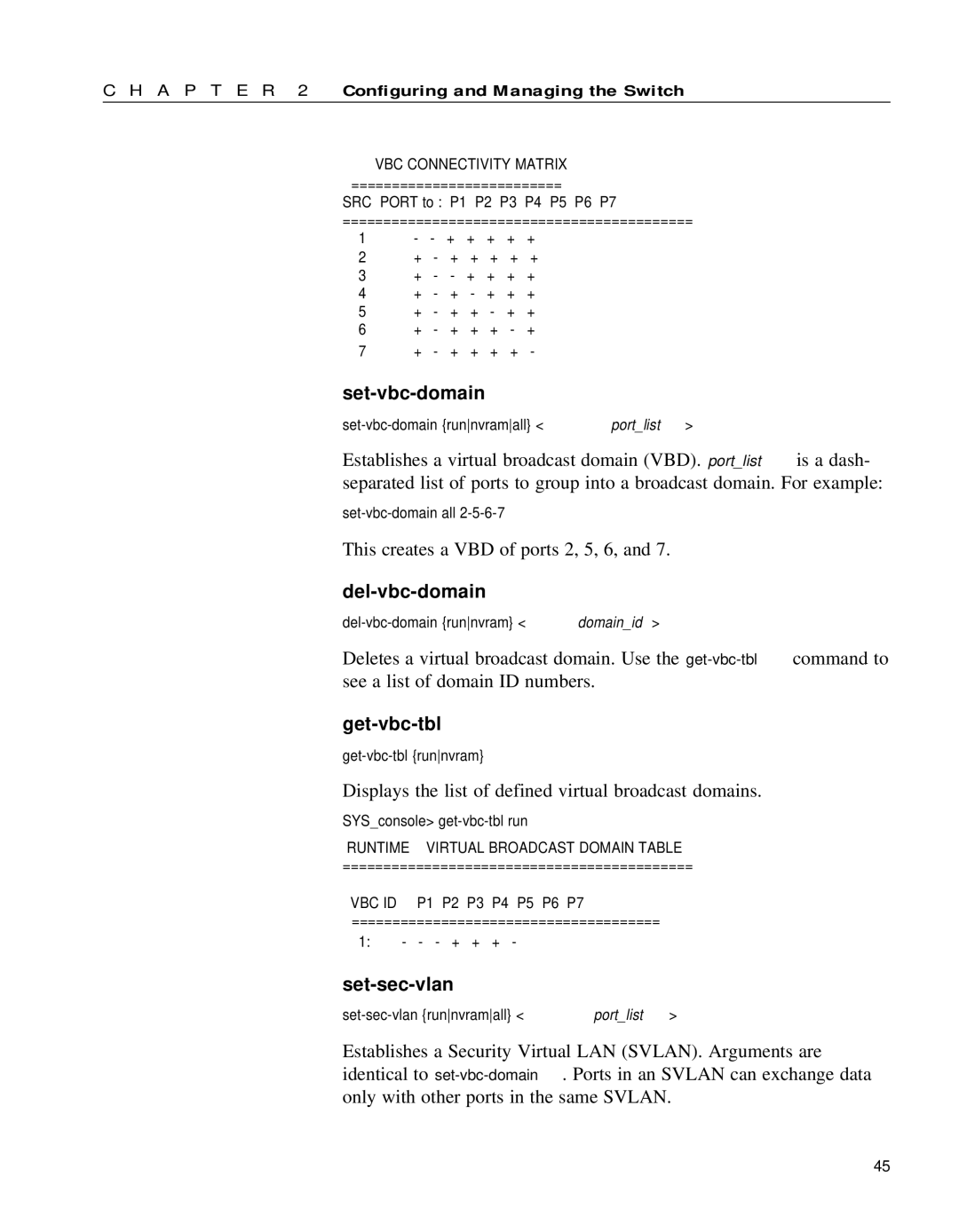 Intel 654655-001 manual Set-vbc-domain, Del-vbc-domain, Get-vbc-tbl, Set-sec-vlan 