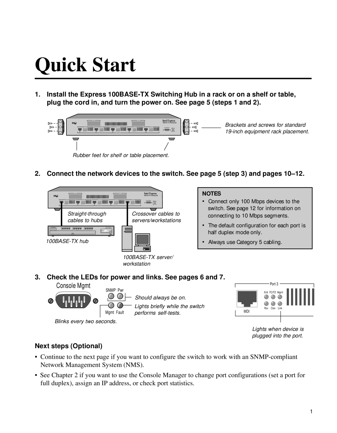 Intel 654655-001 manual Check the LEDs for power and links. See pages 6, Next steps Optional 