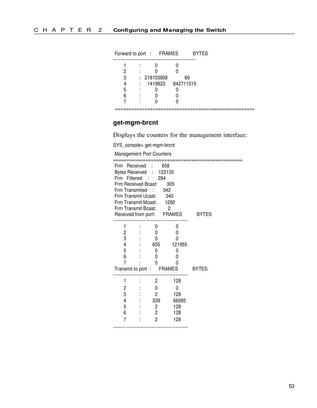 Intel 654655-001 manual Get-mgm-brcnt, Displays the counters for the management interface 