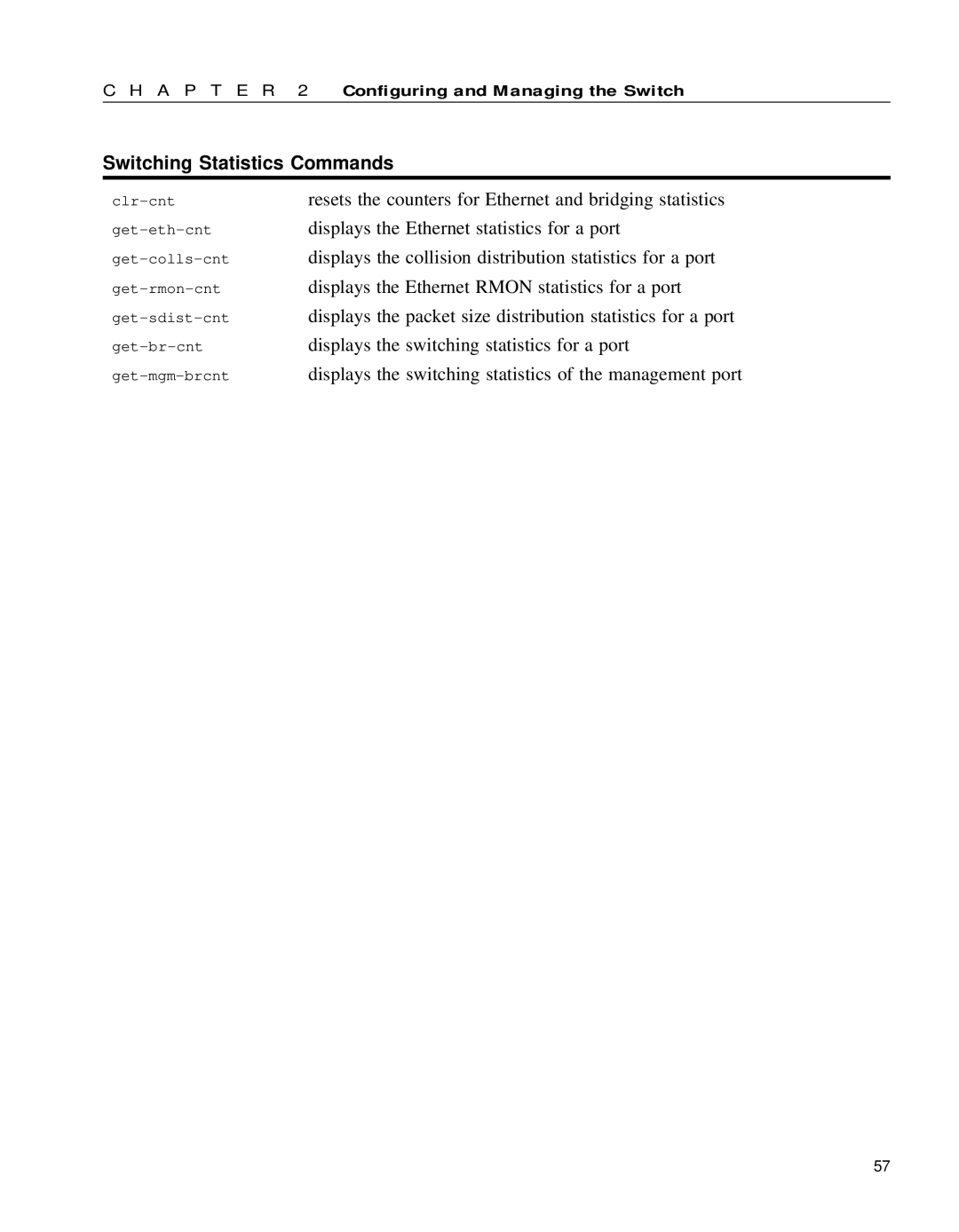 Intel 654655-001 manual Switching Statistics Commands 