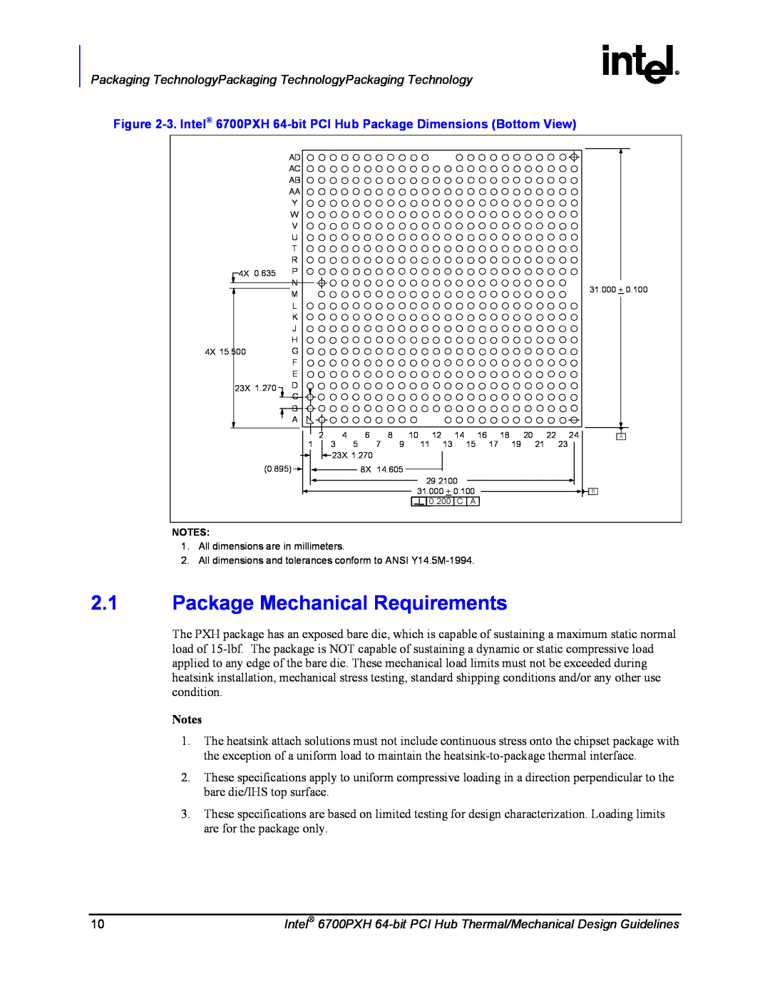 Intel 6700PXH manual Package Mechanical Requirements, Packaging TechnologyPackaging TechnologyPackaging Technology 