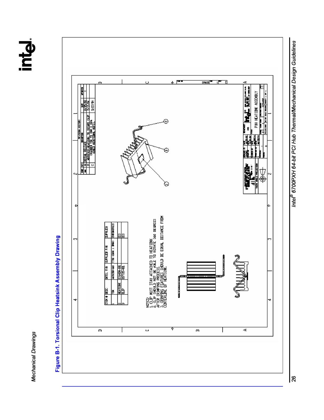 Intel 6700PXH manual Mechanical Drawings, Figure B-1. Torsional Clip Heatsink Assembly Drawing 