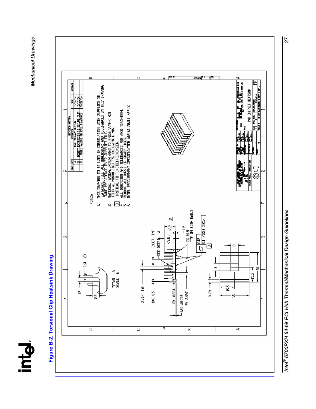 Intel 6700PXH manual Figure B-2. Torsional Clip Heatsink Drawing, Mechanical Drawings 
