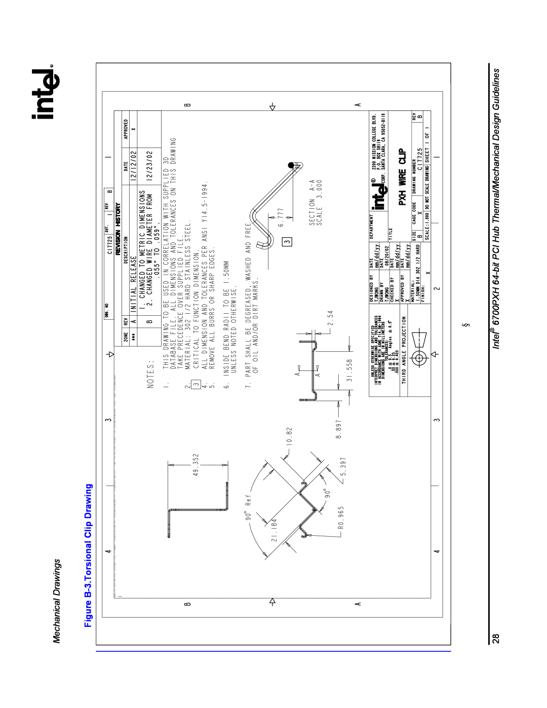 Intel 6700PXH manual Figure B-3.Torsional Clip Drawing, Mechanical Drawings 