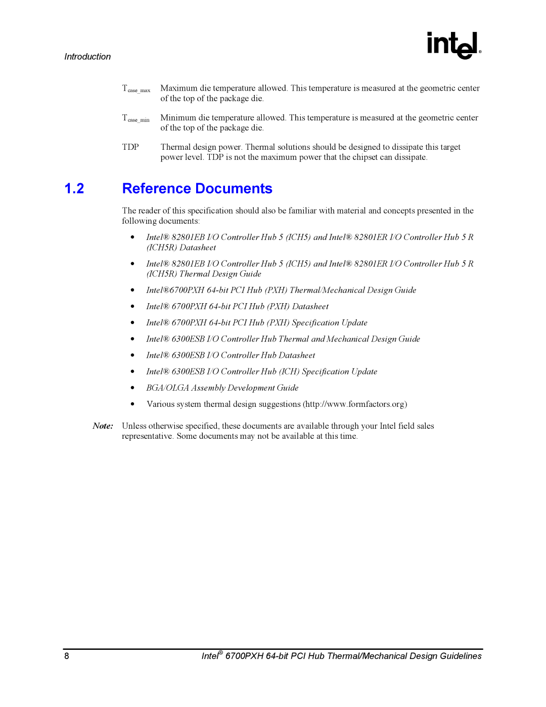 Intel 6700PXH manual Reference Documents, Introduction 