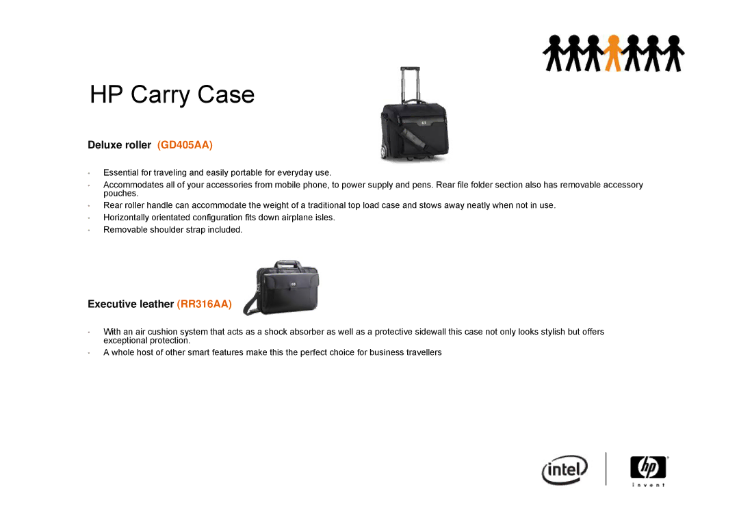 Intel 6910P, 2510P manual HP Carry Case, Deluxe roller GD405AA, Executive leather RR316AA 